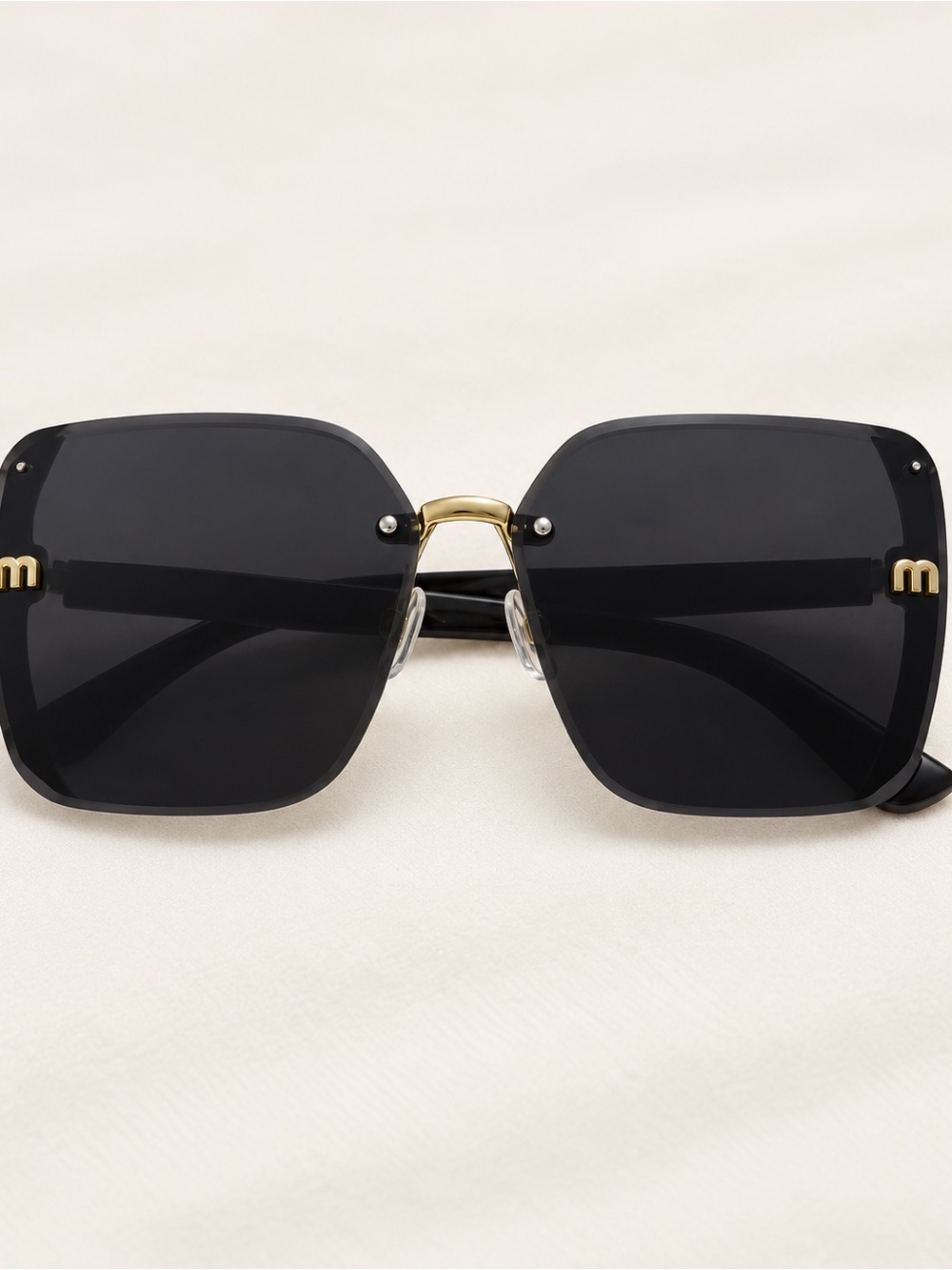 Black Square Oversized Women's Sunglasses with Gold Bridge